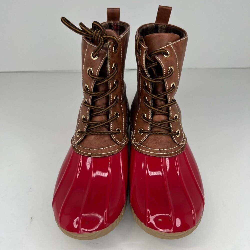 Dr Scholl's Women's Red Brown Lace-Up Sleek Waterproof Size 7 Rain Duck Boots - Picture 3 of 10